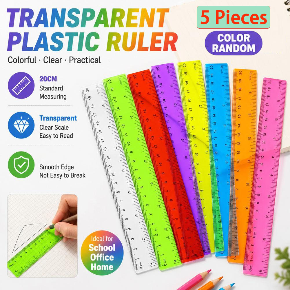 Ruler Set Transparent - 5 шт. пластиковых линеек случайного цвета,